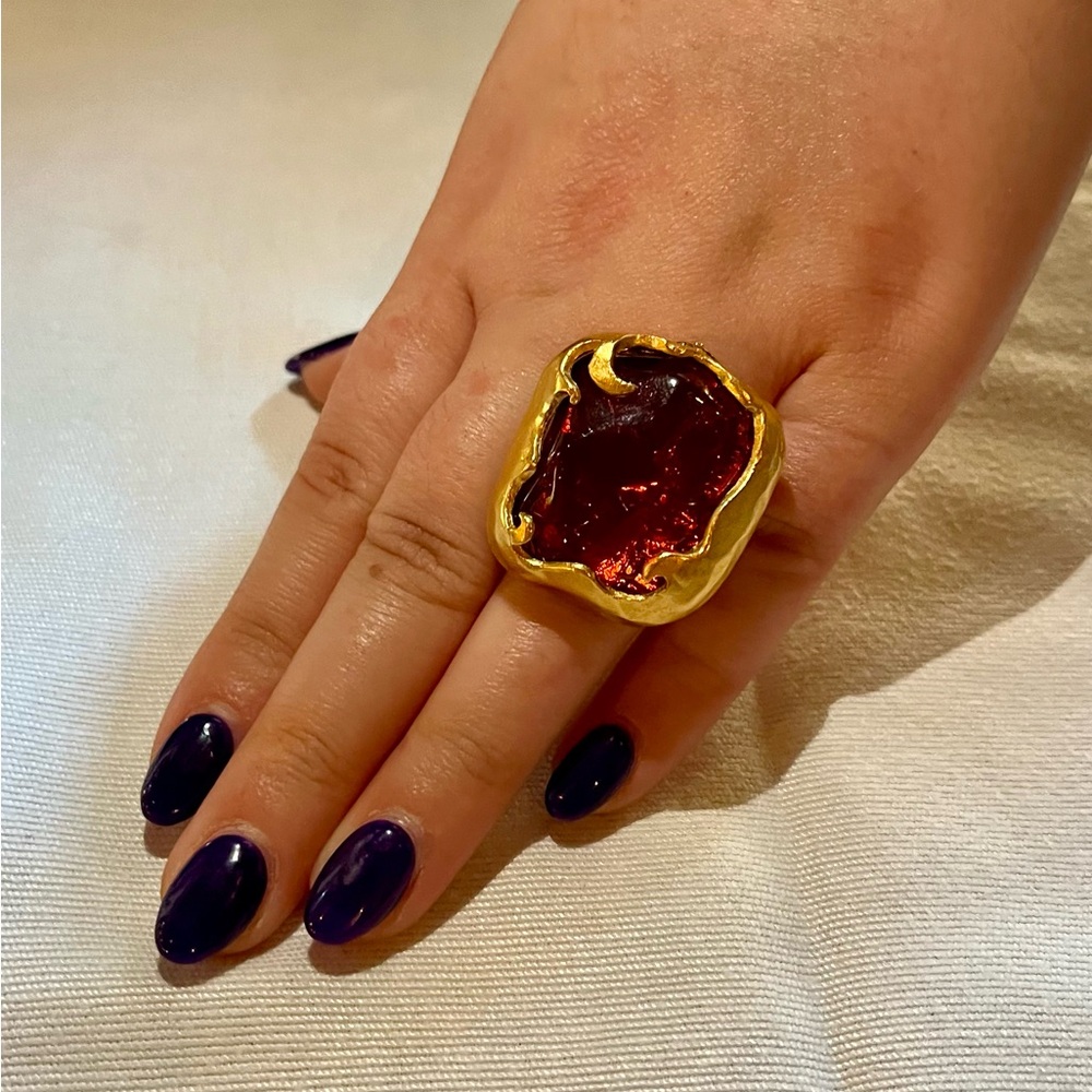 Amber Stone Statement Ring - image 4